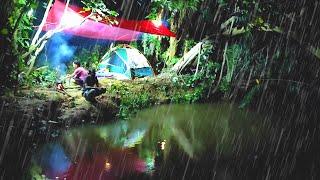 Camping hujan Deras, mancing ikan dan tidur nyenyak sampai pagi di tepi sungai_ASMR