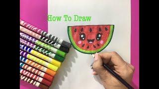 Kawaii watermelon  HOW TO DRAW CUTE drawing // МИЛЫЕ РИСУНКИ АРБУЗ КАВАИ КАК НАРИСОВАТЬ