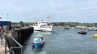 SCILLONIAN III PASSENGER FERRY AT ST MARY'S HARBOUR ISLES OF SCILLY ON THE WAY TO PENZANCE CORNWALL