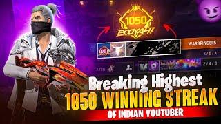 Breaking Highest 1050 Winning streak Of Indian  Biggest Youtuber  world Record || Free Fire