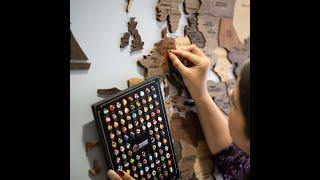 Country Flag Push Pins | 3D wooden world map with country flag push pins