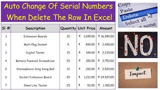 Auto Change Of Serial Numbers When Delete The Row In Excel