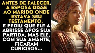 Antes de falecer, a esposa disse ao marido onde estava seu testamento, e pediu que ele a abrisse...