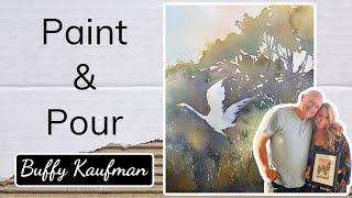 Watercolor Paint and Pour Great Egret / How to paint an Egret