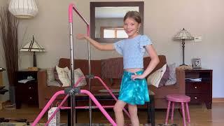 Girl gymnastics! At home! Kid fun! Learn gymnastics! On a bar!