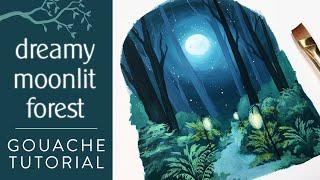 Dreamy Moonlit Forest - Gouache Landscape Tutorial