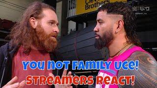 Streamers React! Jey tells Sami You not family Uce! #wwe #wweraw #uso