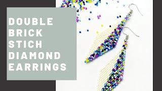 Double Brick Stitch Diamond Shaped Beaded Delica Earrings | Beginners Friendly + FREE Pattern!