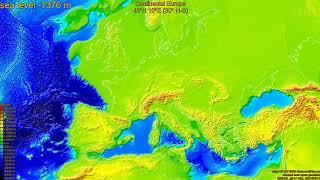 Continental Europe, fictional sea level change -1500 - 500 m