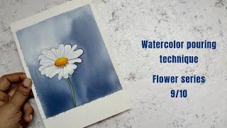 Watercolor flower painting series 9/10 | How to draw daisy? Pouring technique for beginners.