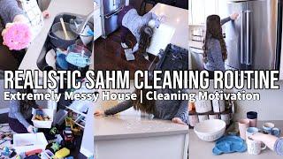 REALISTIC SAHM CLEANING ROUTINE 2022! | EXTREMELY MESSY HOUSE | CLEAN WITH ME MOTIVATION