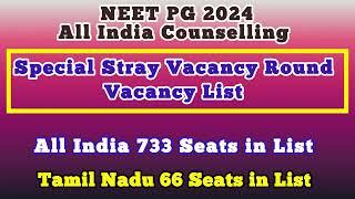 Special Stray Round Vacancy List | NEET PG 2024 All India Counselling | All India 733 seats