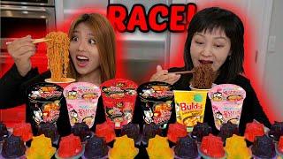 SPICY NOODLES & JELLY RACE EATING COMPETITION! *BIG BITES & INTENSE EATING* 먹방