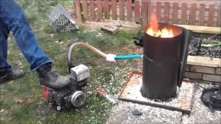 Engine Running on wood gas from home made wood gasifier