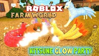 ROBLOX FARM WORLD GLOWING KITSUNE PARTY! Upgraded Rare 9 Tailed Fox and Peacock with Friends