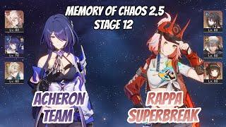 Acheron Team & Rappa SuperBreak Memory of Chaos Stage 12 (3 Stars) | Honkai Star Rail