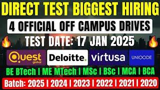 Deloitte & Virtusa New Hiring Announced | Uniqode, Quest Global | Test Date 17 Jan | 2025-2020 Batch