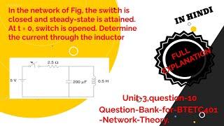 The switch is closed and steady-state. At t = 0, switch opened. Determine the I through the inductor