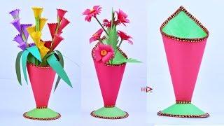 Paper Cone Shaped Flower Pot Easy | How to Make Beautiful Flower Vase at Home | DIY Craft Ideas