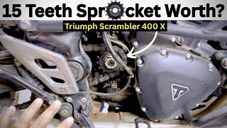 15 Teeth Front Sprocket Installed - Triumph Scrambler 400 X