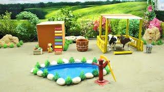 DIY Creative Farm Diorama with House for Cow, Horse, Pig - Farm House - Mini Hand Pump - Idea # 6