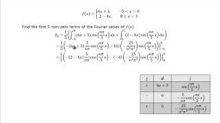 Find a few terms of Fourier series of a piecewise function