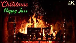  Christmas Fireplace w/ Happy Jazz Christmas Music  Instrumental Upbeat Christmas Jazz Ambience