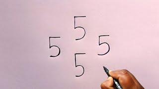 How To Draw Lion With 5555 Number | How To Turn 5555 Into Lion Drawing | Lion Drawing Easy