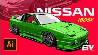Adobe Illustrator Tutorial l How to Draw Nissan 180SX Car Illustration