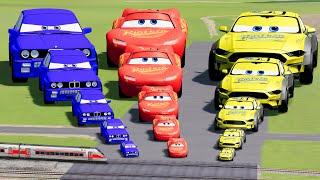 Big & Small: Lightning Mcqueen vs Sportcar Mcqueen vs Emerald Whirlwind vs Train | BeamNG.Drive