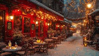 Gentle Winter Jazz Music at a Warm Outdoor Cafe - Exquisite Piano Jazz Music and Snowfall