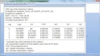 Estimating a VAR(p) in EVIEWS