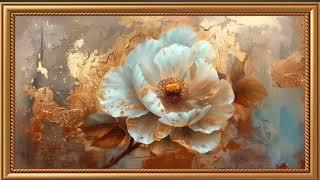 gold frame tv art / Vintage gold peony painting, Art screensaver for tv /scene 1 h