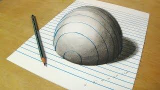 Trick Art on Line Paper  - Drawing Half Sphere - Optical Illusion - #Drawing #Art #HowToDraw