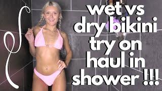 wet vs dry bikini try on haul in shower !!!