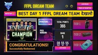 Best Dream Team Match Day 1 FFPL Free Fire | Today Redeem Code Free Fire | Free Fire New Event