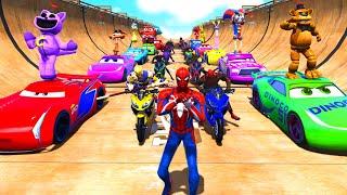 GTA V SPIDER-MAN 2, HULK vs FNAF, POMNI, POPPY PLAYTIME Join in the Epic New Stunt Race Mega Ramp