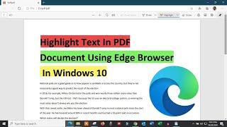 Highlight Text In PDF Document Using Edge Browser In Windows 10