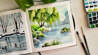 Painting a simple Watercolor landscape / Watercolor tutorial / Landscape painting