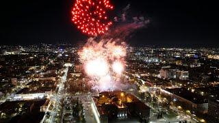 Beautiful fireworks in Almaty on the Day of Republic of Kazakhstan. Night shots from DJI drone in 5K