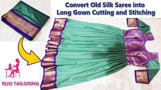 convert old silk saree into long gown cutting and stitching / long chudi cutting and stitching tamil