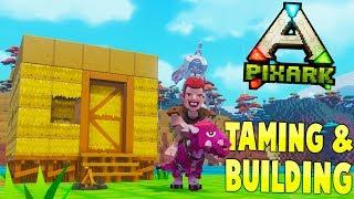 PixARK - First Dino Tamed!, House Building & Exploring - Ark Meets Minecraft - PixARK Gameplay pt 1