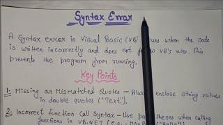 Syntax Error || Important key points || Dot Net Technology