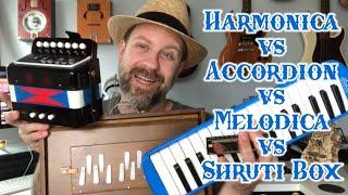 4 Reed Instruments Compared (harmonica vs accordion vs melodica vs shruti box)