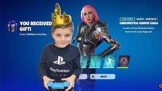 Gifting My 10 Year Old Kid NEW Fortnite Lady Gaga Skins And FREE Fncs item GOLD CROWN Victory WIN