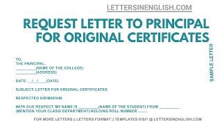 Request Letter to Principal – Sample Application for Original Certificates