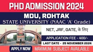 New PhD Admission 2024 | Maharshi Dayanand University | MDU Rohtak | State University | Apply Now