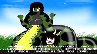 An animation: Anaconda girl squeezes a cow girl