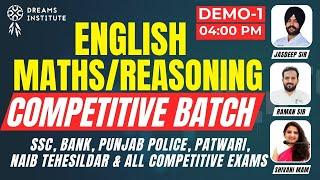 MATH,REASONING,ENGLISH | Competitive Batch | DAY-1 | 04:00 PM | SSC, BANK  & ALL COMPETITIVE EXAMS