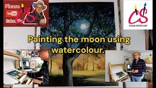 Colinsteedart. Painting The Moon Through Trees. Watercolour demonstration video.